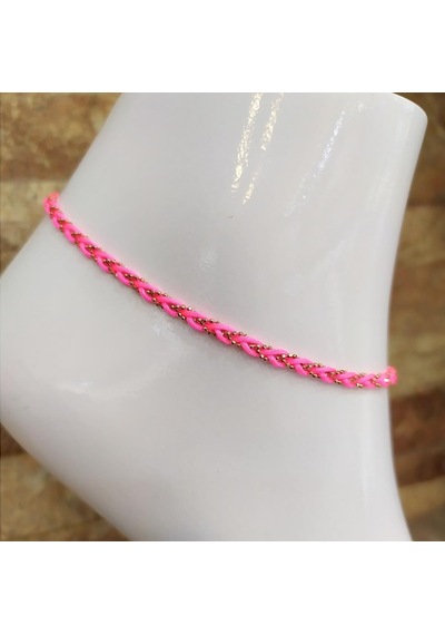 Gümüş Zincirli Neon Pembe İpli Halhal Dlp89e6 Diğer