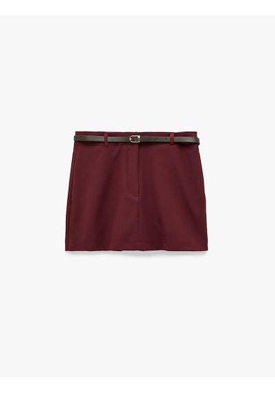 Koton Kemerli Cepli Slim Fit A Kesim Mini Etek Mürdüm 7wak70061pw Mor