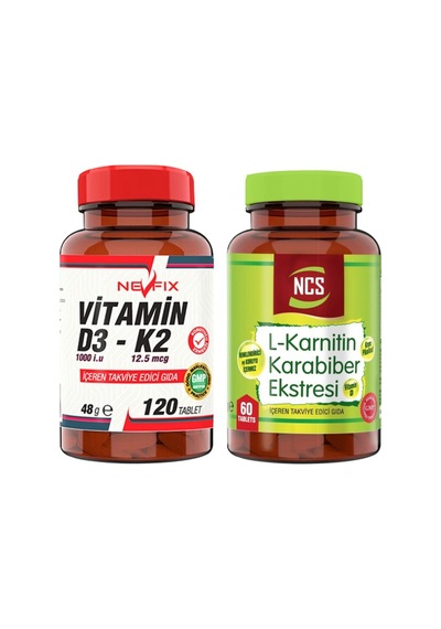 L-carnitine Karabiber 60 Tablet & Nevfix D3-k2 120 Tablet