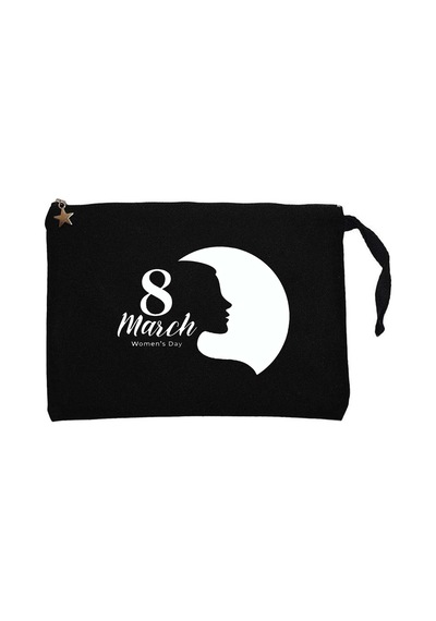 Kadın Silüeti 8 Mart Siyah Clutch Astarlı Cüzdan / El Çantası