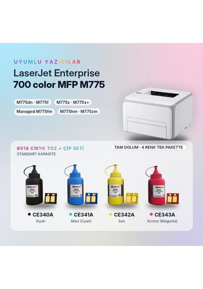 Hp 651a Toner Tozu + Çip Takım / Laserjet Enterprise 700 Color Mfp M775 / Ce340a / Ce341a / Ce342a / Ce343a