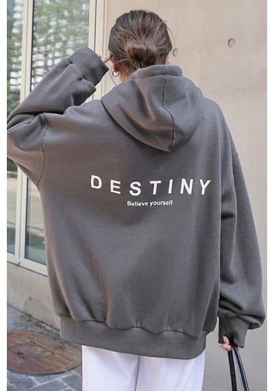 Startmore Gri Unisex Kadın/erkek Destıny Renkli Özel Baskılı Pamuklu Oversize Kapüşonlu