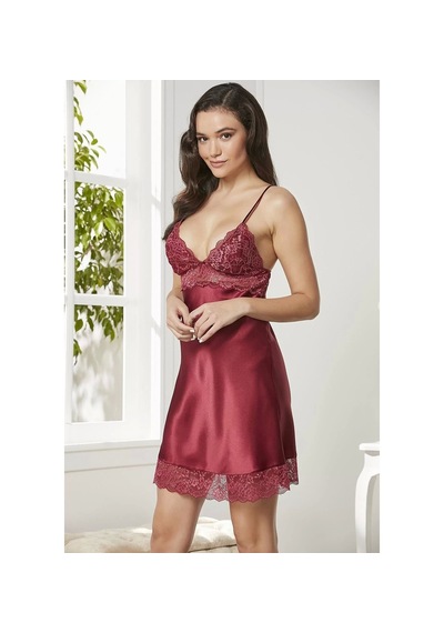Pierre Cardin Saten Dantelli Gecelik 890 Bordo 001