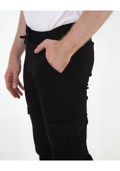 Kmk Kombin Slim Fit Beli Ve Paçası Lastikli Kargo Cep Pantolon SİYAH Siyah
