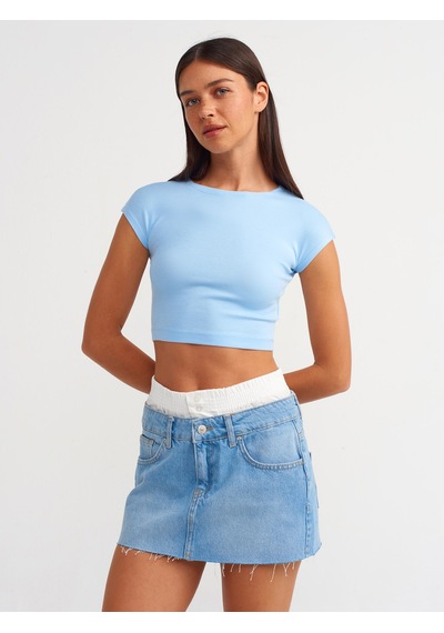 Dilvin Pamuk Ve Modal Karışımlı Crop Top 101a30528 Açık Mavi