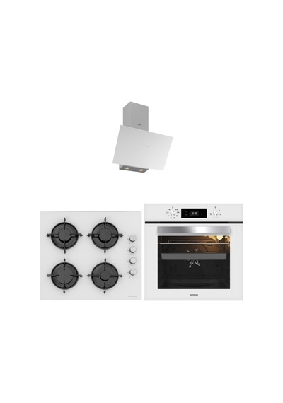 Silverline BO65E4W01 - CS5349W01 - 3481 FLAM Beyaz Cam Ankastre Set