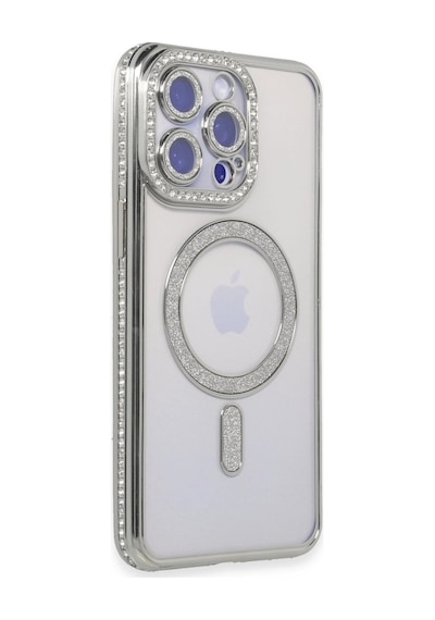 Apple iPhone Uyumlu iPhone 15 Pro Kılıf Joke Simli Magneticsafe Kılıf - Gümüş Renkli