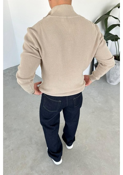 Taş Basic Fitilli Yarım Fermuarlı Relaxed Kazak Taş