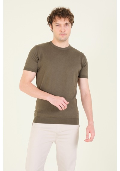 Giyim Dünyası Kadın Sıfır Yaka Merserize T-shirt Haki 001