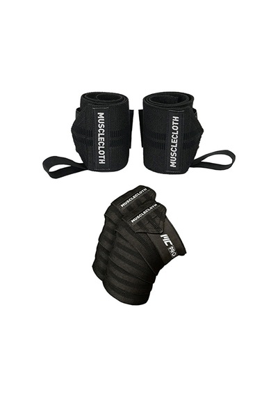 Musclecloth Pro Wrist Wraps + Pro Knee Wraps Seti Siyah