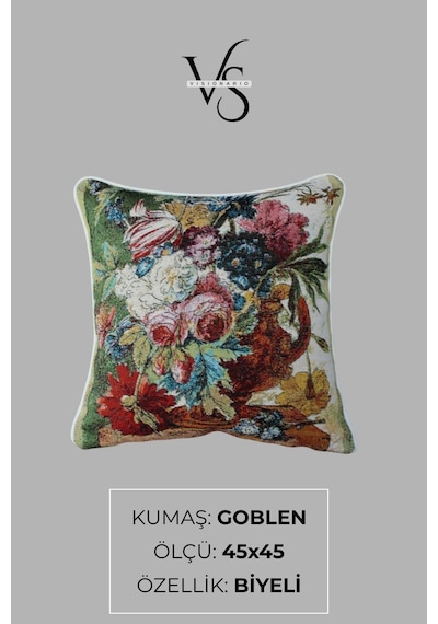 Vs-457 Jakarlı Dokuma Goblen Kırlent Kılıfı 45x45 Cm Biyeli Ve Çift Taraflı Dekoratif Yastık Çok Renkli