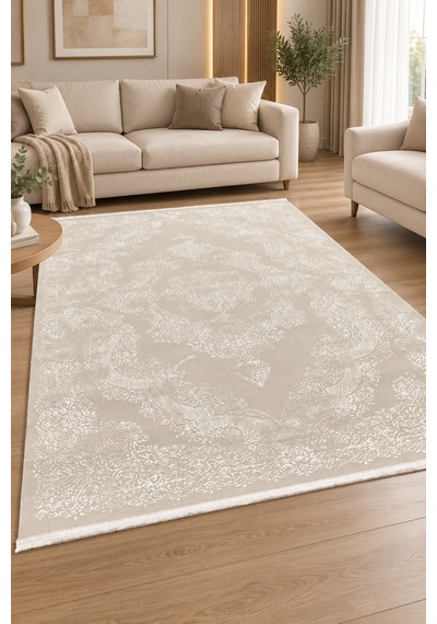 4 Metrekare - 6 Metrekare Bambu Tarz Modern Salon Oturma Odası Mutfak Halısı Antialerjik Bej 10018krem
