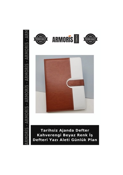 Tarihsiz Ajanda Defter Kahverengi Beyaz Renk İş Defteri Yazı Aleti Günlük Plan Çok Renkli