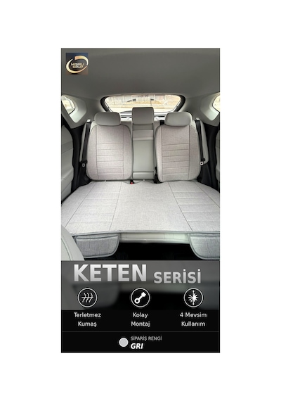 Fiat Egea Cross 2020-2026 Ön Ve Arka Koltuk Terletmez Dolgulu Keten Koltuk Minder / Kılıf Set Gri