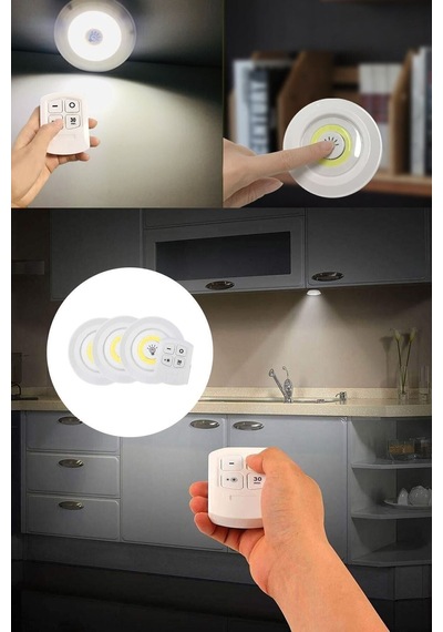 3'lü Uzaktan Kumandalı Yapışkanlı Kablosuz Led Spot Lambalar Led Tr Diğer