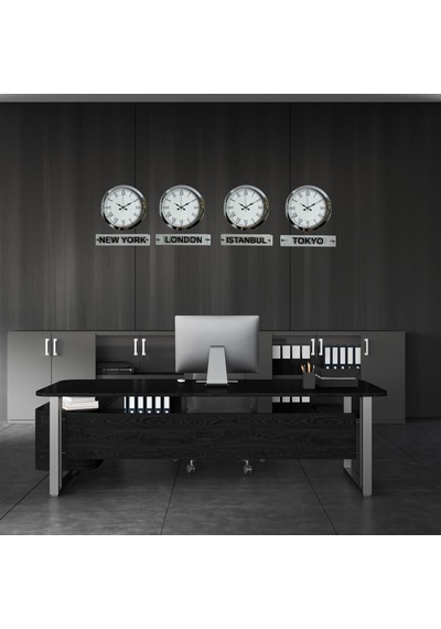 Krom Series 36 Cm Metal Tabelalı Dünya Saatleri Seti Otel Ve Resepsiyon Saati