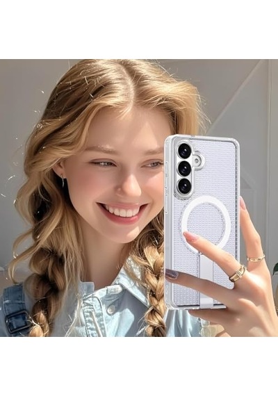 Galaxy A57 İçin Kılıf Dikey Standlı Güçlü Manyetik A57 Koruyucu Pc+tpu Isı Dağılımı Sağlayan Petek Desenli Galaxy A57 Kılıf Buzlu Şeffaf 50 x 22
