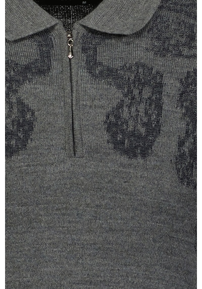 Finesuits Erkek Desenli Yünlü Kazak 2422201024.dsfpyr Koyu Gri
