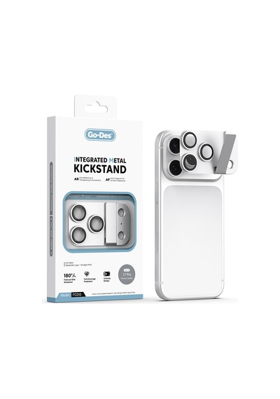 İphone 17 Pro Uyumlu Go Des Cl-23 Anti Reflective Standlı Kamera Lens Koruyucu Gümüş