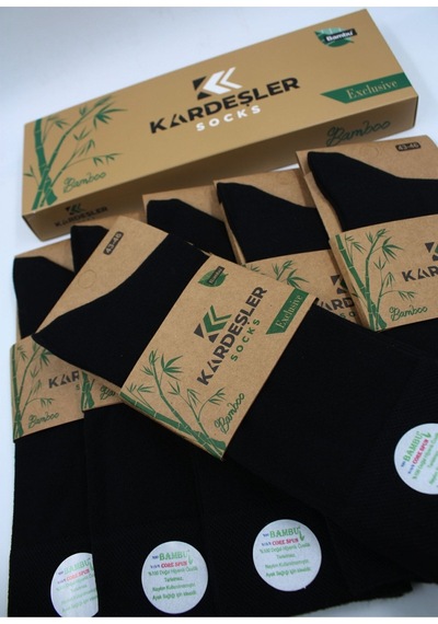Kardeşler Çorap Erkek Bambu Soket Uzun Düz Siyah Çorap Dikişsiz 6'lı Premium Kutulu Siyah - 253870154 Siyah