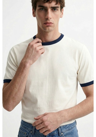Antioch Kontrast Yaka Erkek T-shirt Beyaz