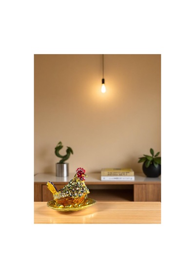 Dekoratif Tavuk Biblo Yumurtalı Metal Kuluçka Tavuk Figürü Ev & Masa Üstü Aksesuar 9x8 CM