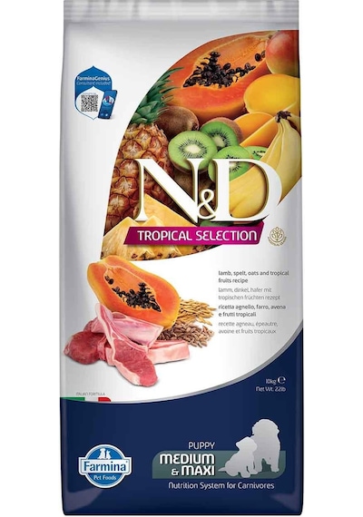 N&D Tropical Selection Düşük Tahıllı Kuzu Etli Tropikal Meyveli Orta Büyük Irk Yavru Köpek Maması 10 KG