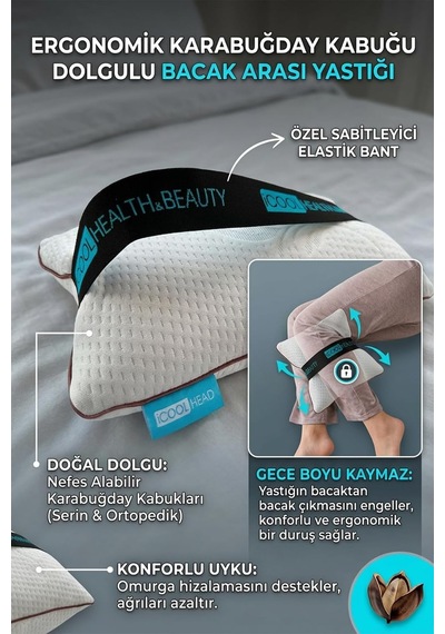 İcool Head Ortopedik Bacak Arası Ve Diz Arası Yastık Doğal Karabuğday Kabuğu Dolgulu, Nefes Alan Oeko Tex Sert Genel