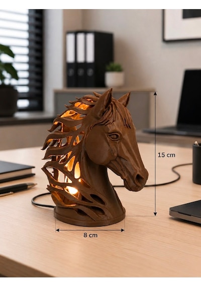 3dlab At Heykeli Masa Lambası Heykel Formunda Sanatsal Dekoratif Aydınlatma & Modern Tasarım Objesi Kahverengi