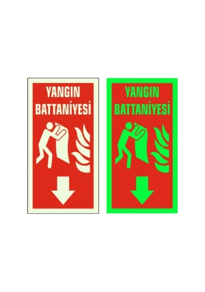 Yangın Battaniyesi Yön Levhası 12x25 Cm Fosforlu Fotolümen Pvc İkaz Tabelası Kapı Duvar