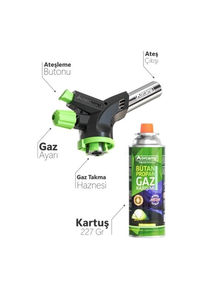 Orcamp Çakmaklı Kartuş Pürmüz Set Cx-500 + 1 Adet 227 Gr Gaz Yeşil