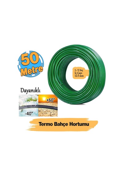 Tr 50 Metre Termo Bahçe Hortumu Dayanıklı 3 Katlı Sağlam Çeşme Su Sulama Yıkama Hortum 12.5 Mm 1/2