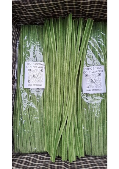 30 Cm A063 Yeşil Kod Şönil - Tüylü Hobi Çubuğu 100 Lü Paket