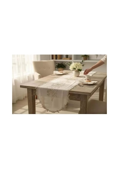 Simella Altın Simli İşlemeli Masa Runneri 50x140 Cm Şık Masa Dekoru Renkli
