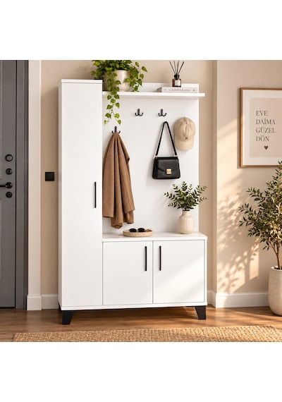 Loft Soft Portmanto Ve Askılıklı Vestiyer Takımı - Beyaz