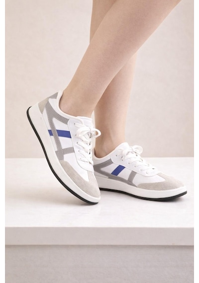 Unisex Günlük Spor Ayakkabı Bağcıklı Şerit Detaylı Sneaker Beyaz - Gri Unisex Günlük Spor Ayakkabı Bağcıklı Şerit Detaylı Sneaker Beyaz - Gri