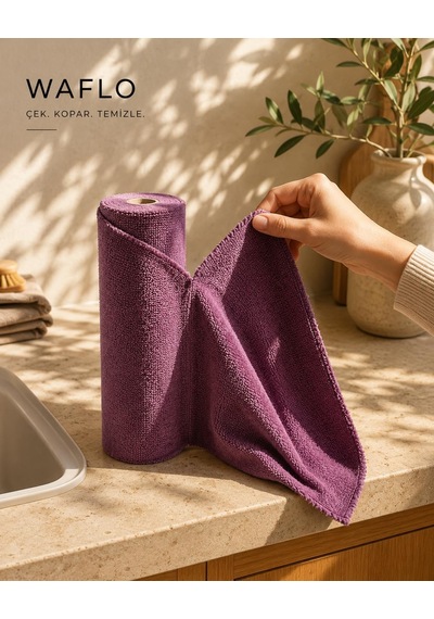Mikrofiber Temizlik Bezi Rulo 20'li Mürdüm Yüksek Emicilik, Tekrar Kullanılabilir, İz Bırakmaz Çok Renkli