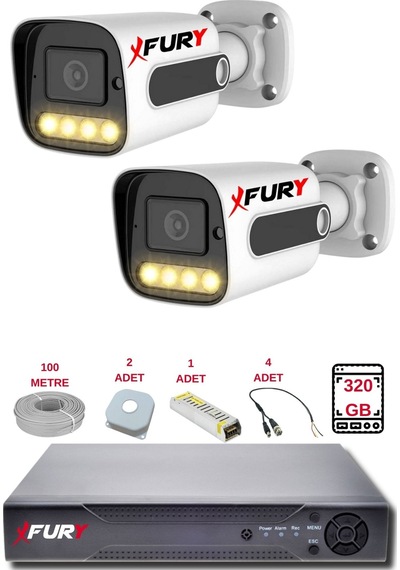 Fury 2 Kameralı Set Full Hd Gece Renkli Görüş-cepten İzle-su Geçirmez Güvenlik Kamerası Seti 320gb