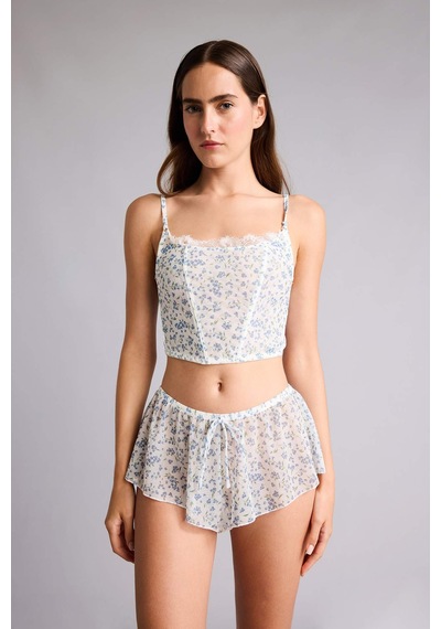 Defacto Çiçekli İnce Askılı Dantel Detaylı Açık Mavi Pijama Üst H7586ax26spbe216 Mavi-be216