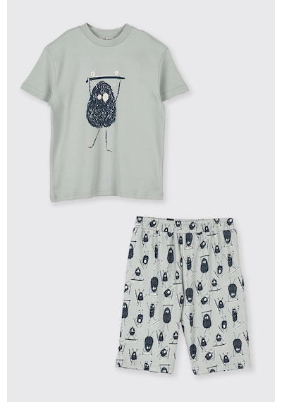 Panço Erkek Çocuk Baskılı Yeşil Pijama Takımı