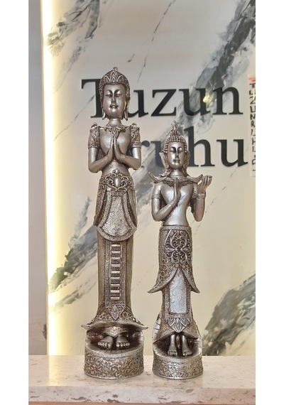 İkili Buda Heykeli Biblo Dekoratif Obje