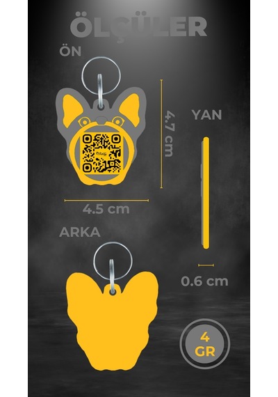 Petjoo 10.Mutt Sarı-Gri Qr'lı Köpek Künyesi