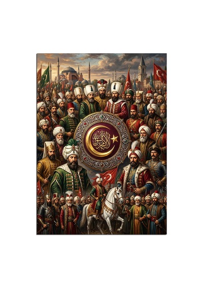 Osmanlı Padişahları Ve Yeniçeriler Tablosu Dekoratif Kanvas - Mdf Ahşap Tablo