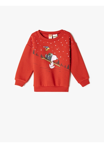 Koton Sweatshirt Snoopy Baskılı Lisanslı Uzun Kollu Bisiklet Yaka Kırmızı 5wmb10276tk Kırmızı