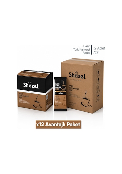 Shazel Hazır Türk Kahvesi Sade - 7 Gr X 12 Adet Kutu