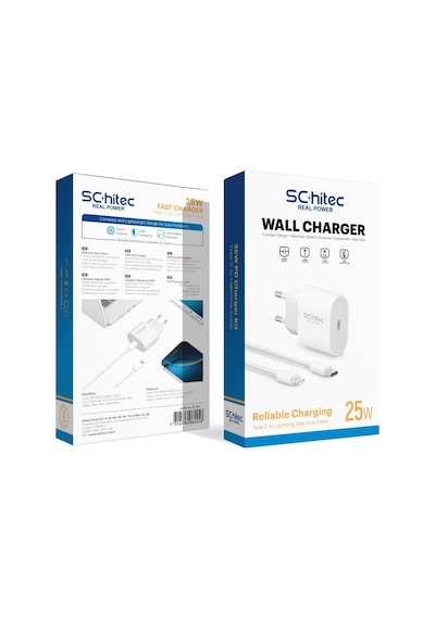 Schitec 25w Type-c Çıkışlı Hızlı Şarj Aleti Type-c To Lightning Kablolu Set Beyaz Sc003 1 Metre