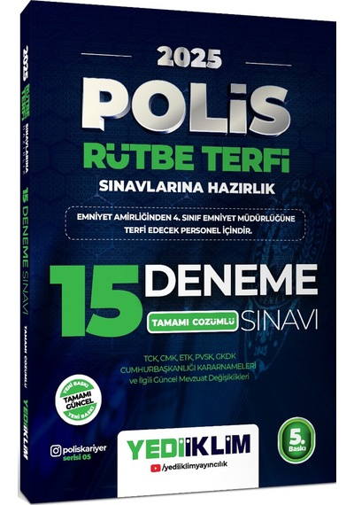 Yediiklim 2025 Polis Rütbe Terfi Sınavlarına Hazırlık Tamamı Çözümlü 15 Deneme Sınavı