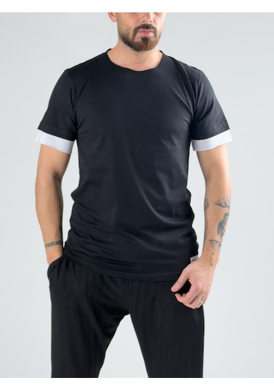 Cocopelli Oversize Beyaz Parçalı Siyah Erkek T-shirt Coc3074