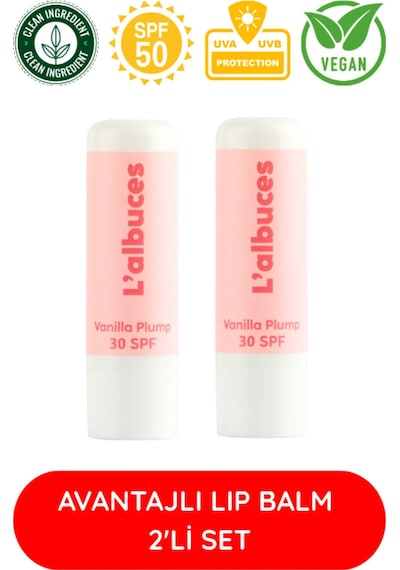 L'albuces Vanilla Plump Lip Balm Dudak Nemlendirici SPF30 2'li