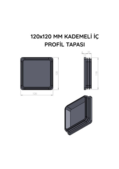 Cateksss 120x120 Mm Profil İçin Kademeli İçe Geçme Profil Tapası, Profil Kapak, Profil Tapa Gri Ral7035 - 5 Li Paket